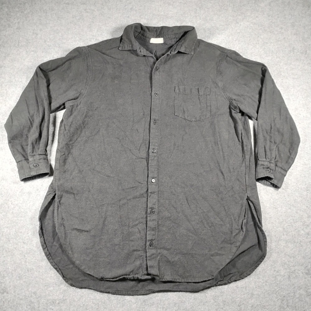 CP Shades Women's Charcoal Grey Cotton Flannel Curved Hem Tunic Button Shirt M